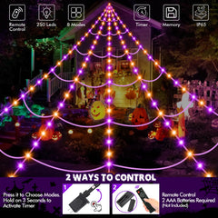 200" Halloween spider web lights displayed in a garden