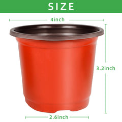 200 red plastic nursery pots with labels
