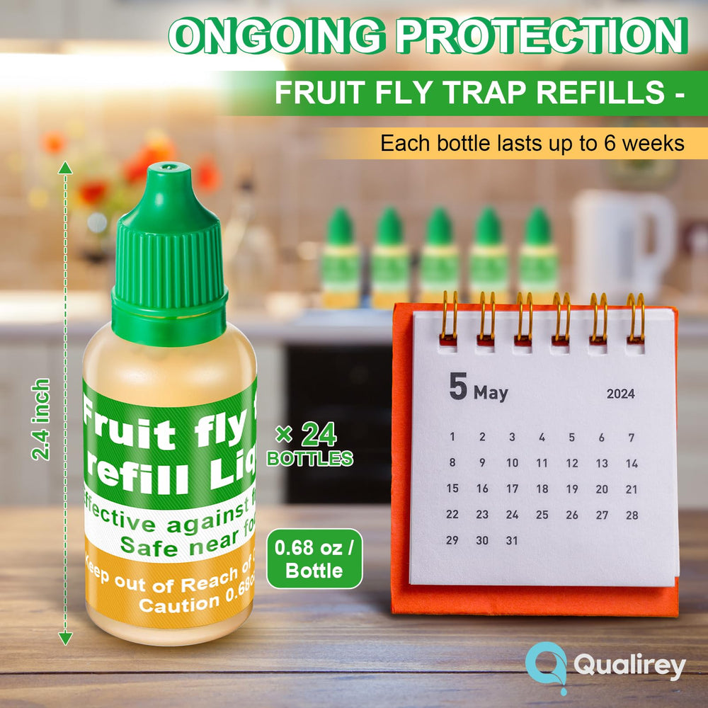 24 pack of Qualirey Fruit Fly Trap Refill Liquid bottles