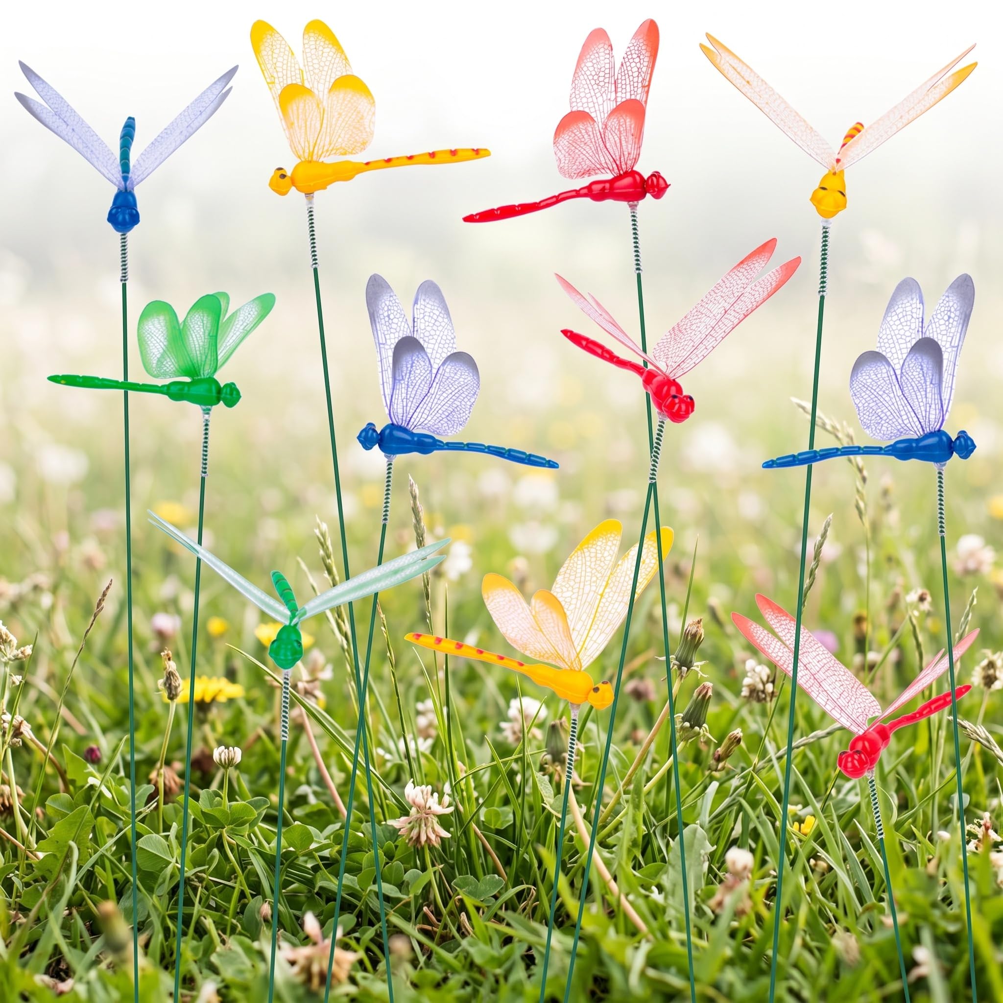 24 VGOODALL dragonfly garden stakes in multicolours blue, red, green, yellow