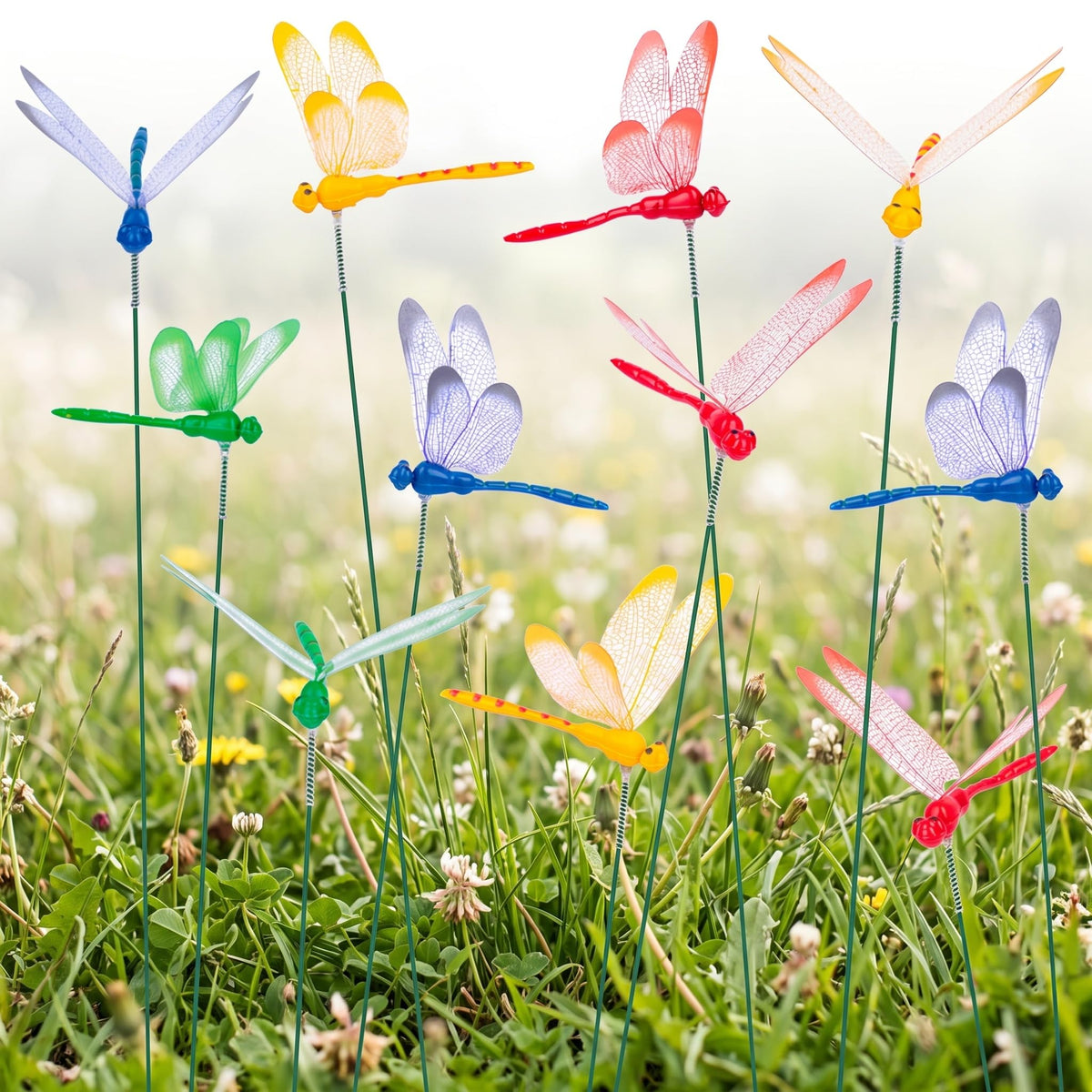 24 VGOODALL dragonfly garden stakes in multicolours blue, red, green, yellow