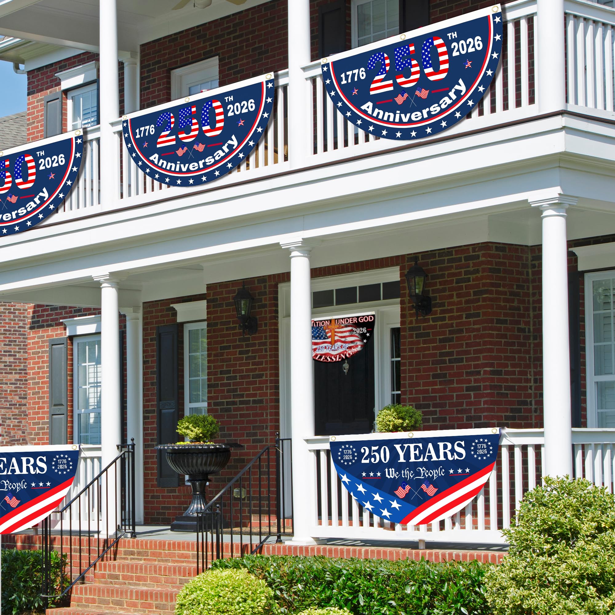 250th Anniversary USA Flag displayed on a fence