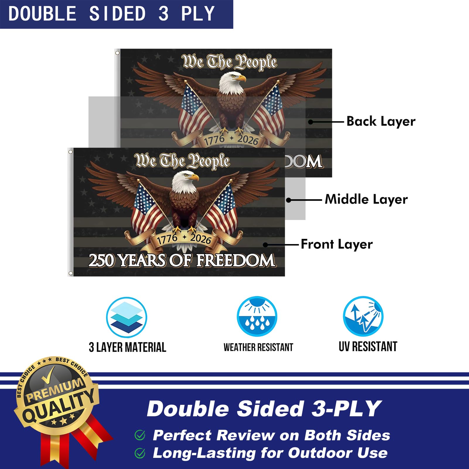 250th Anniversary USA Flag double-sided showing vibrant colours