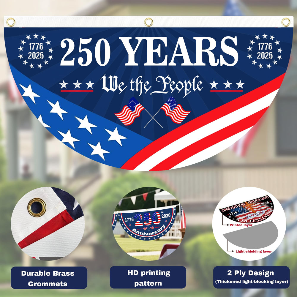 250th Anniversary USA Flag hanging on a porch