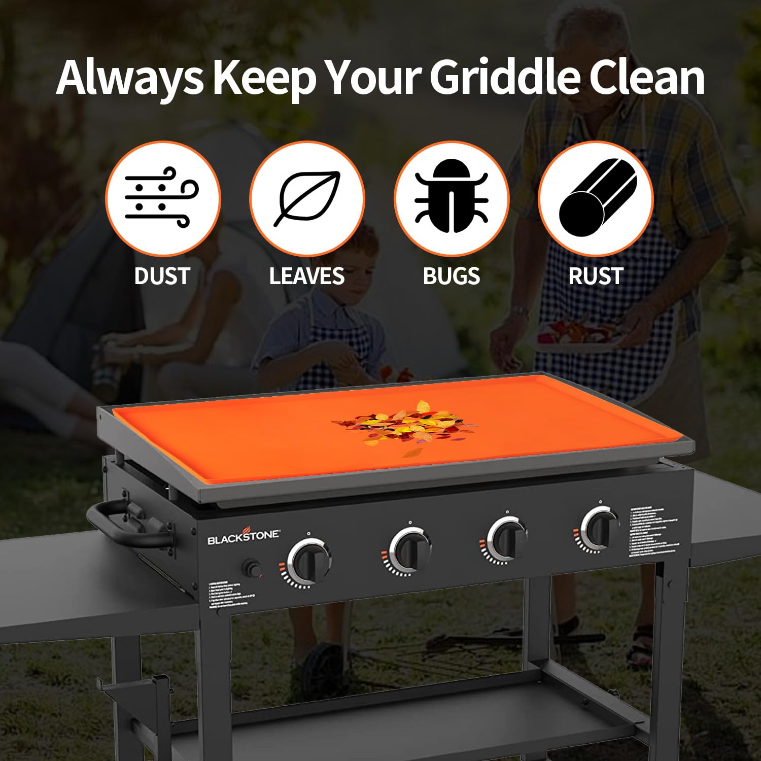 28-inch Blackstone griddle with silicone cover in outdoor setting