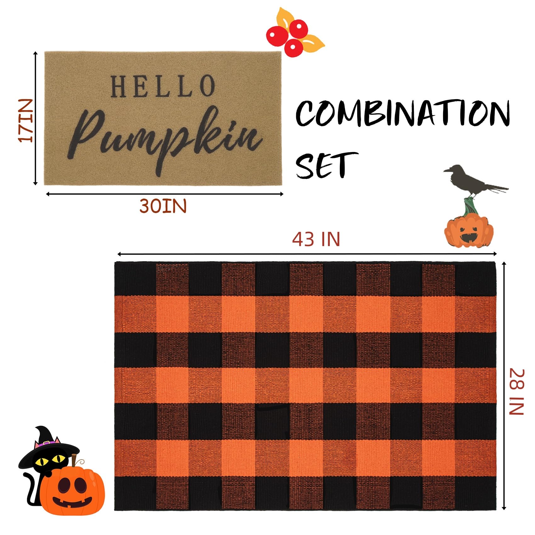 28" x 43" classic checked fall welcome mat