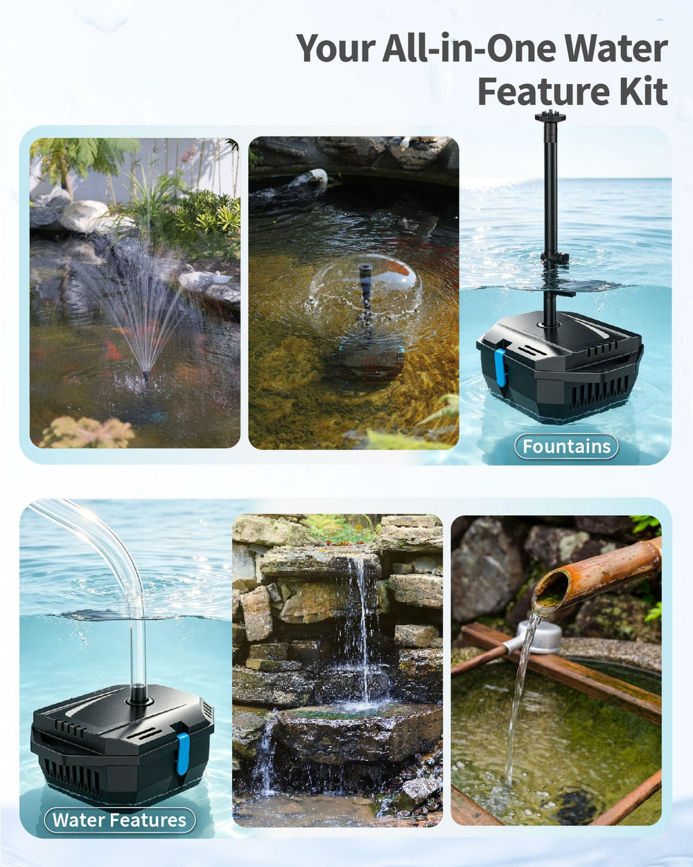 280GPH pond pump included in the kit