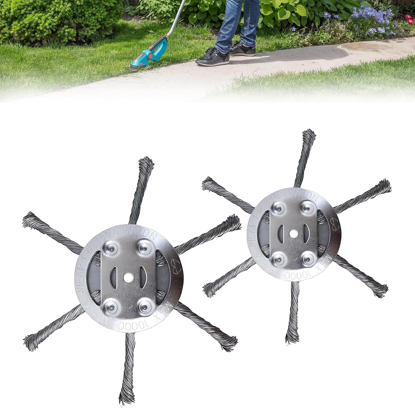 2PCS Steel Wire Trimmer Head front view with packaging