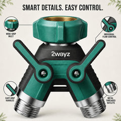 2WAYZ Dual Outlet Hose Splitter installed on garden faucet