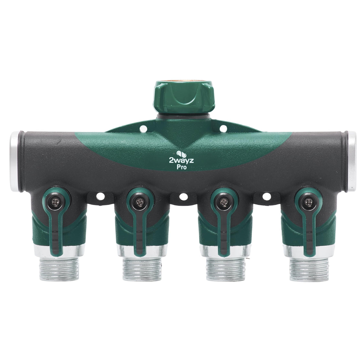 2WAYZ Dual Outlet Water Hose Splitter front view with spigot extender