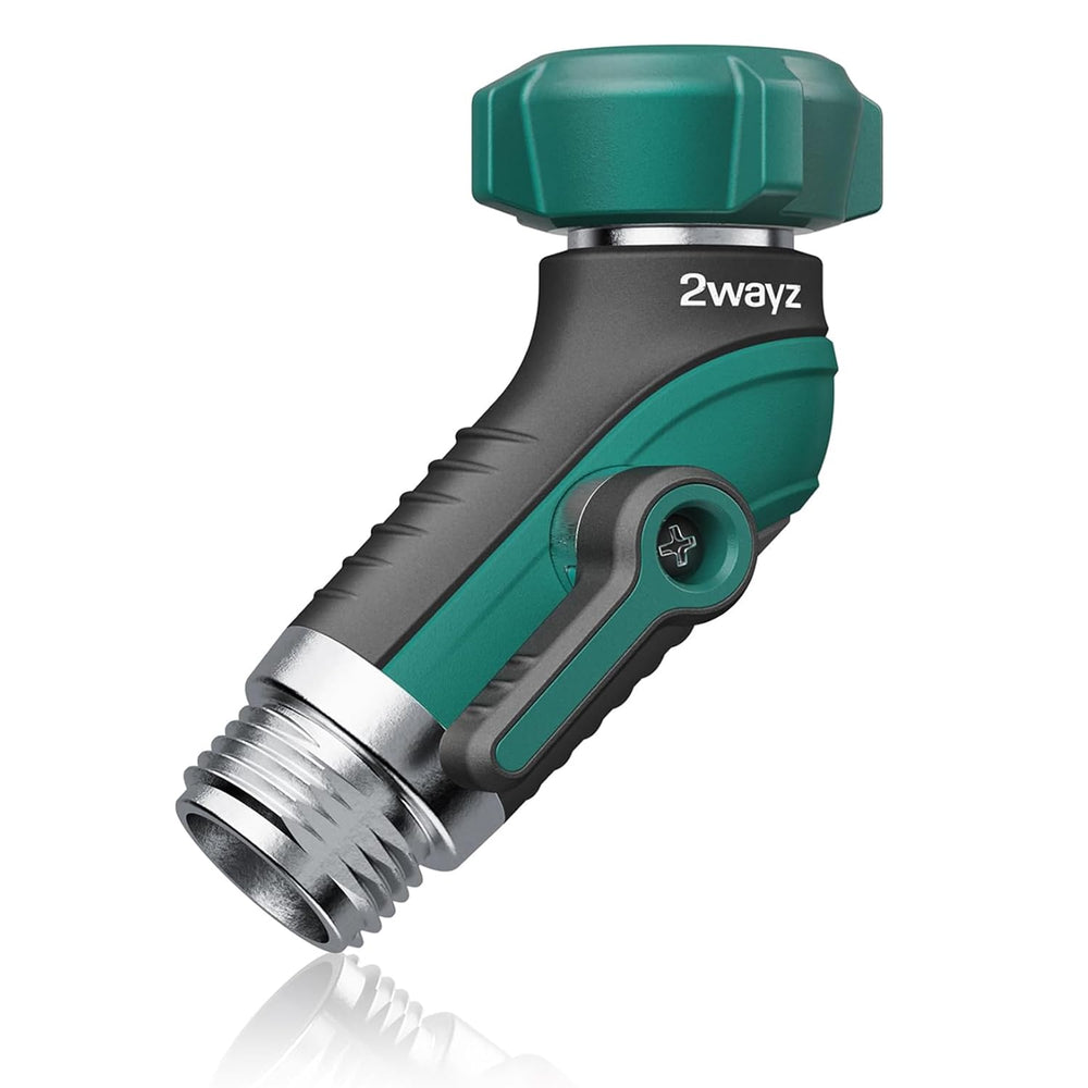 2WAYZ Garden Hose Shut Off Valve front view, black and green