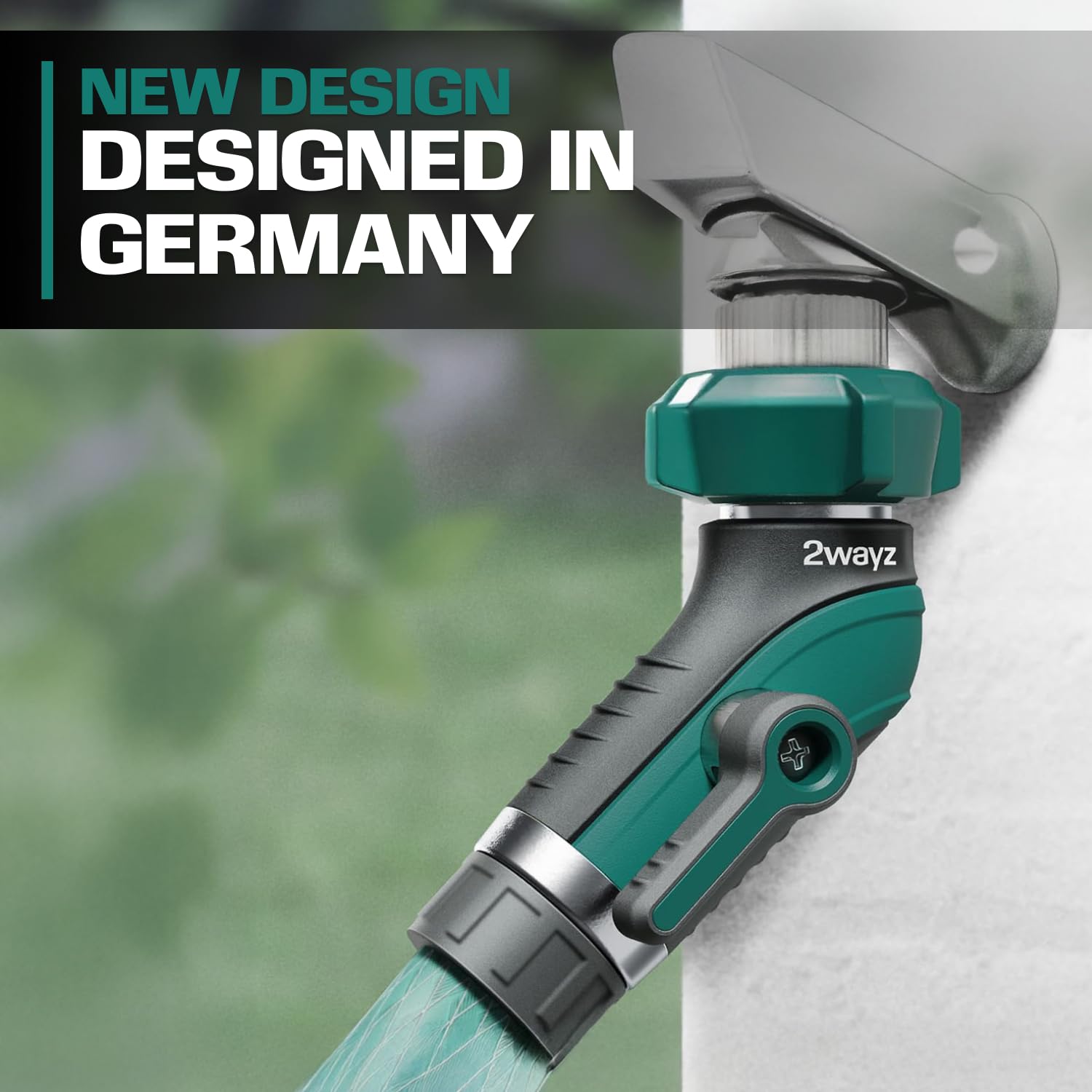 2WAYZ Garden Hose Shut Off Valve showing 360-degree swivel feature