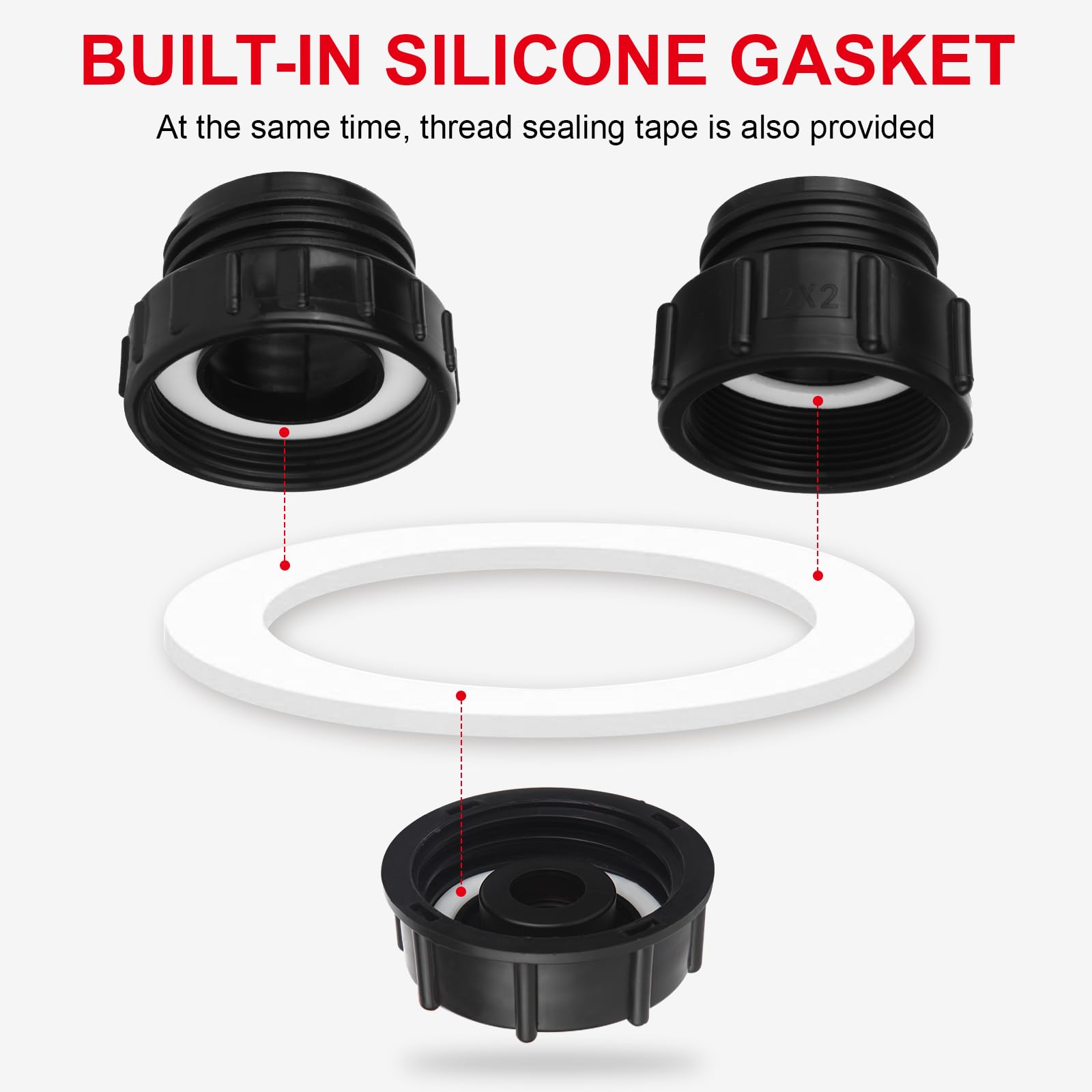 3 sizes of VYH IBC Tote adapters displayed