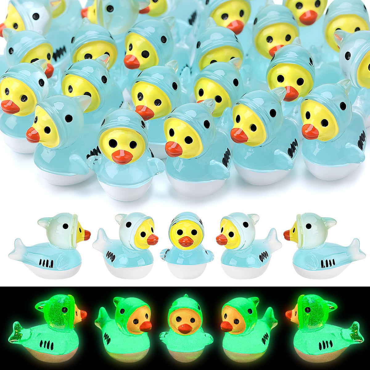 30 luminous mini shark resin ducks in a pack
