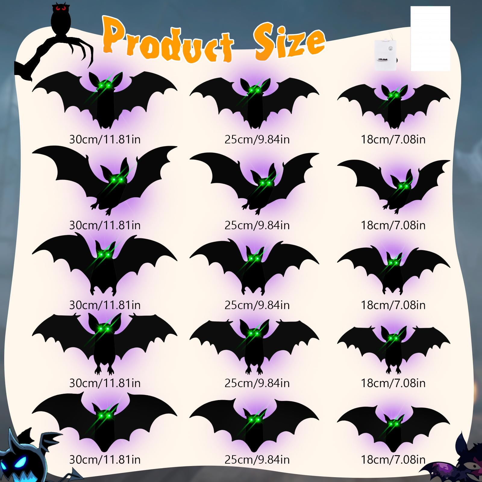 30 pieces of DIYASY Halloween bats displayed on a wall