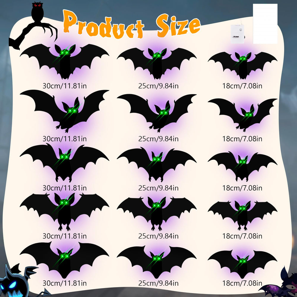 30 pieces of DIYASY Halloween bats displayed on a wall