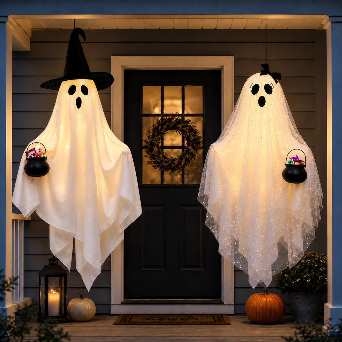 32-inch witch hat ghost decoration with LED lights