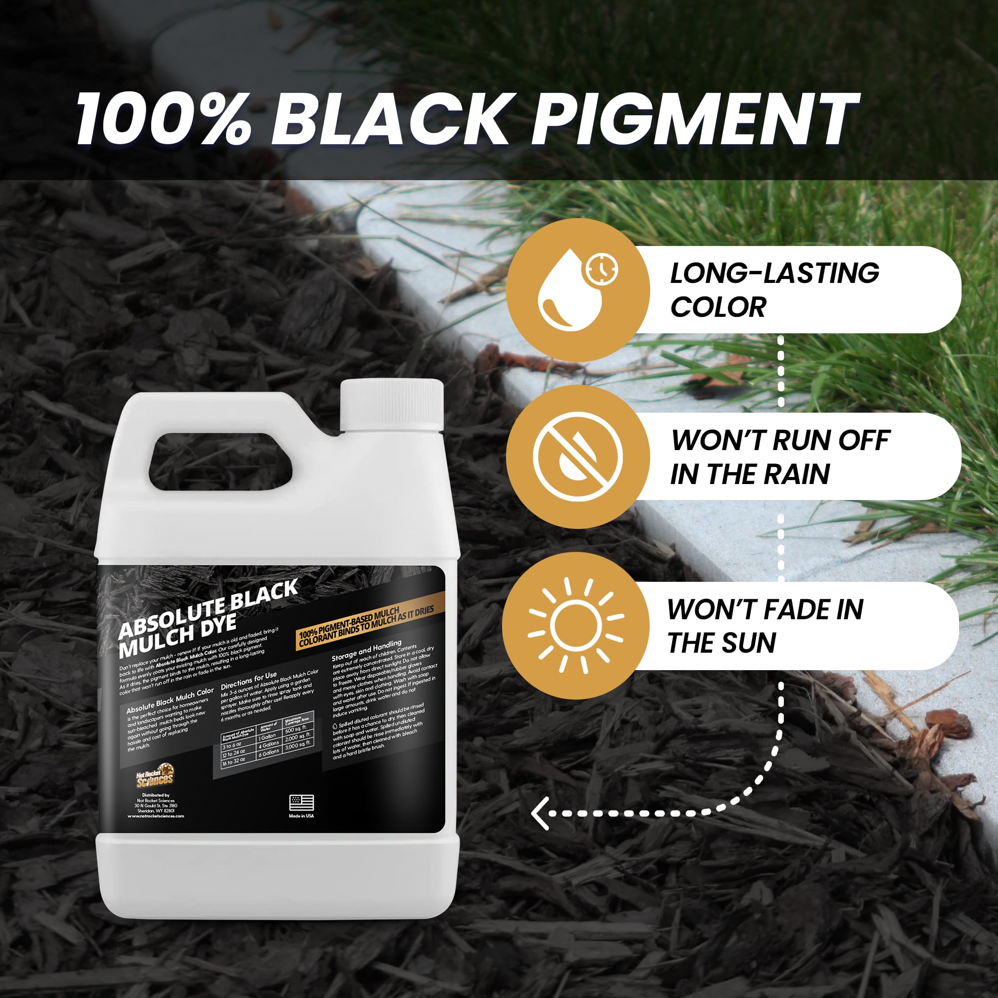32oz Absolute Black Mulch Dye in garden setting
