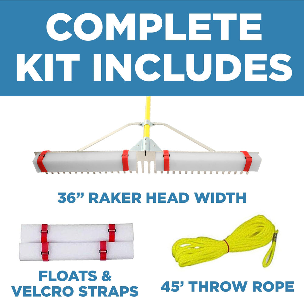 36-inch rake head of the Weed Razer Rake for wide harvesting