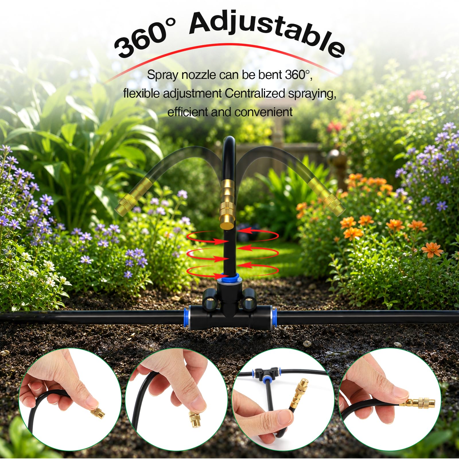360° adjustable copper nozzles for precise watering