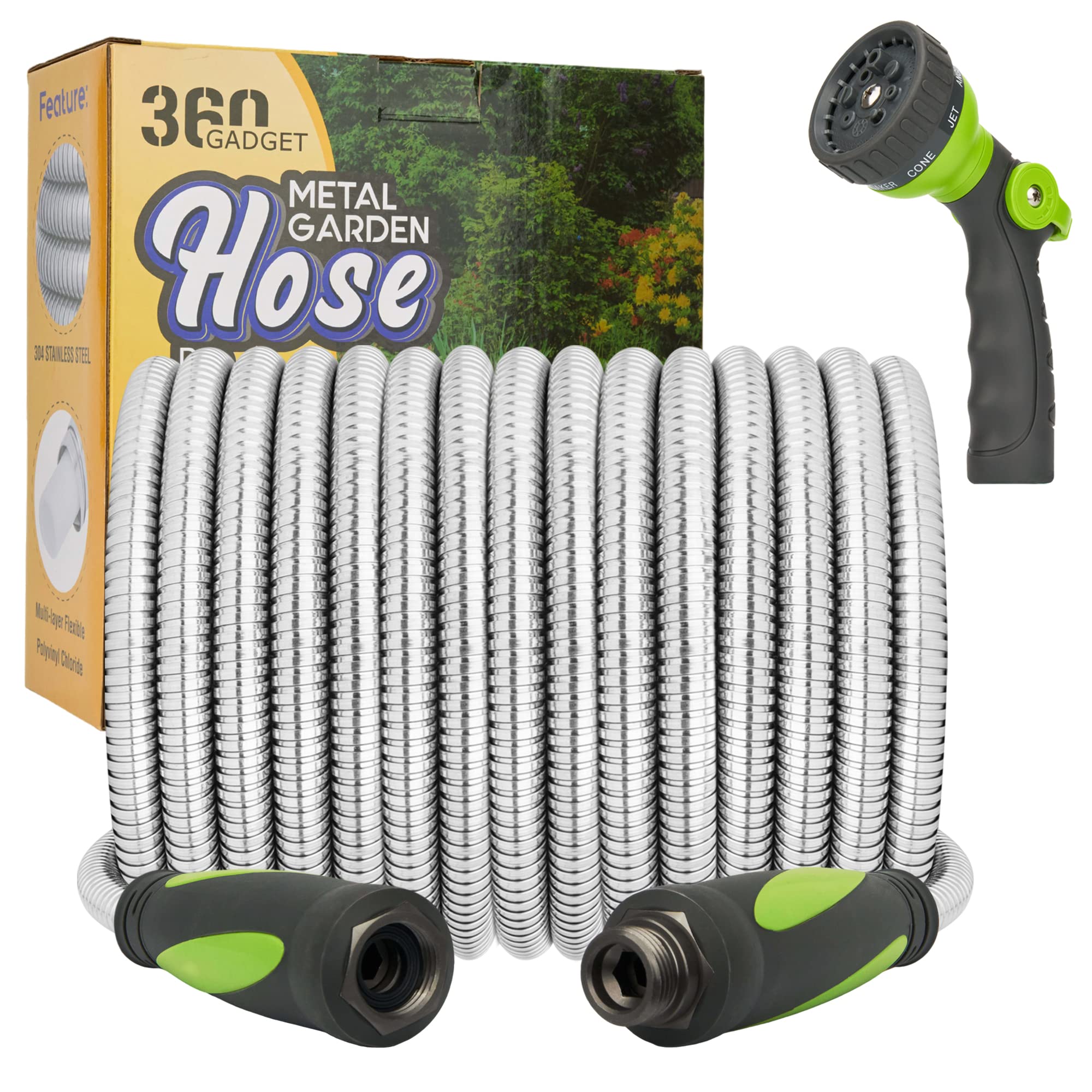 360 GADGET 75 FT Garden Hose with stainless steel finish