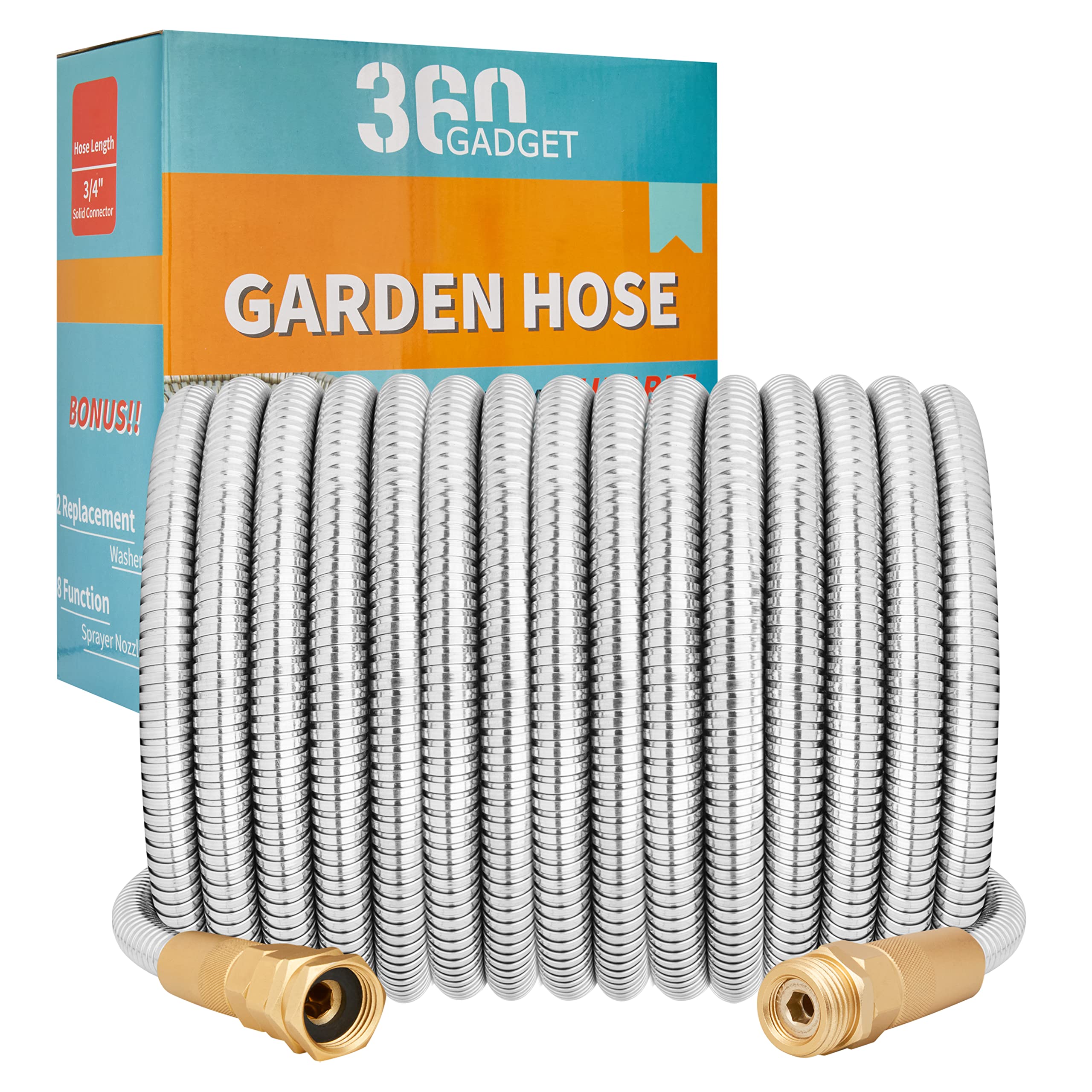 360 GADGET 75ft Heavy Duty Garden Hose with stainless steel finish