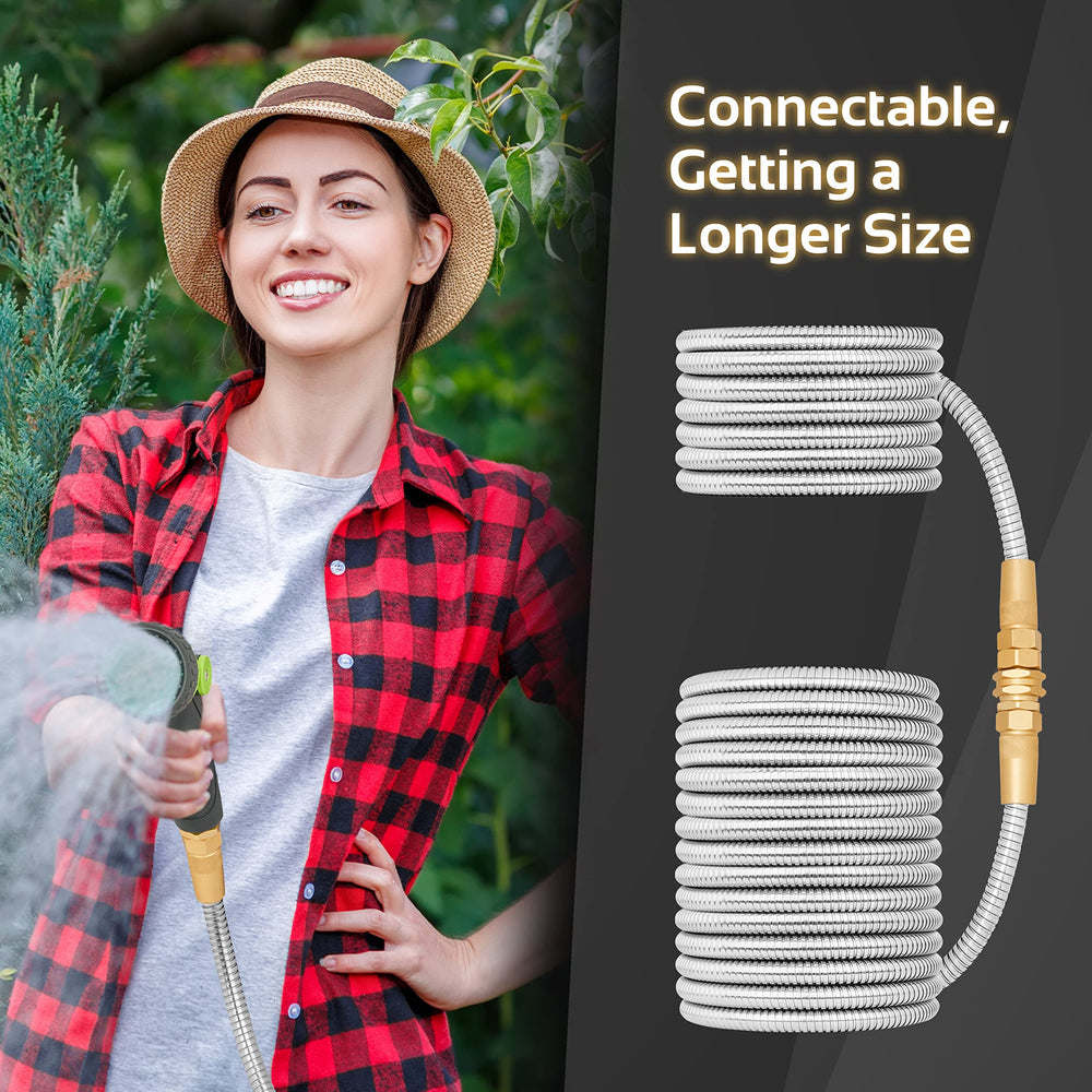 360 GADGET Garden Hose showcasing lightweight stainless steel material