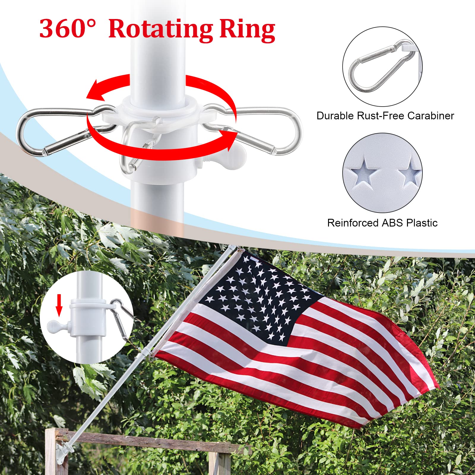 360 spinning tangle free flagpole rings close-up