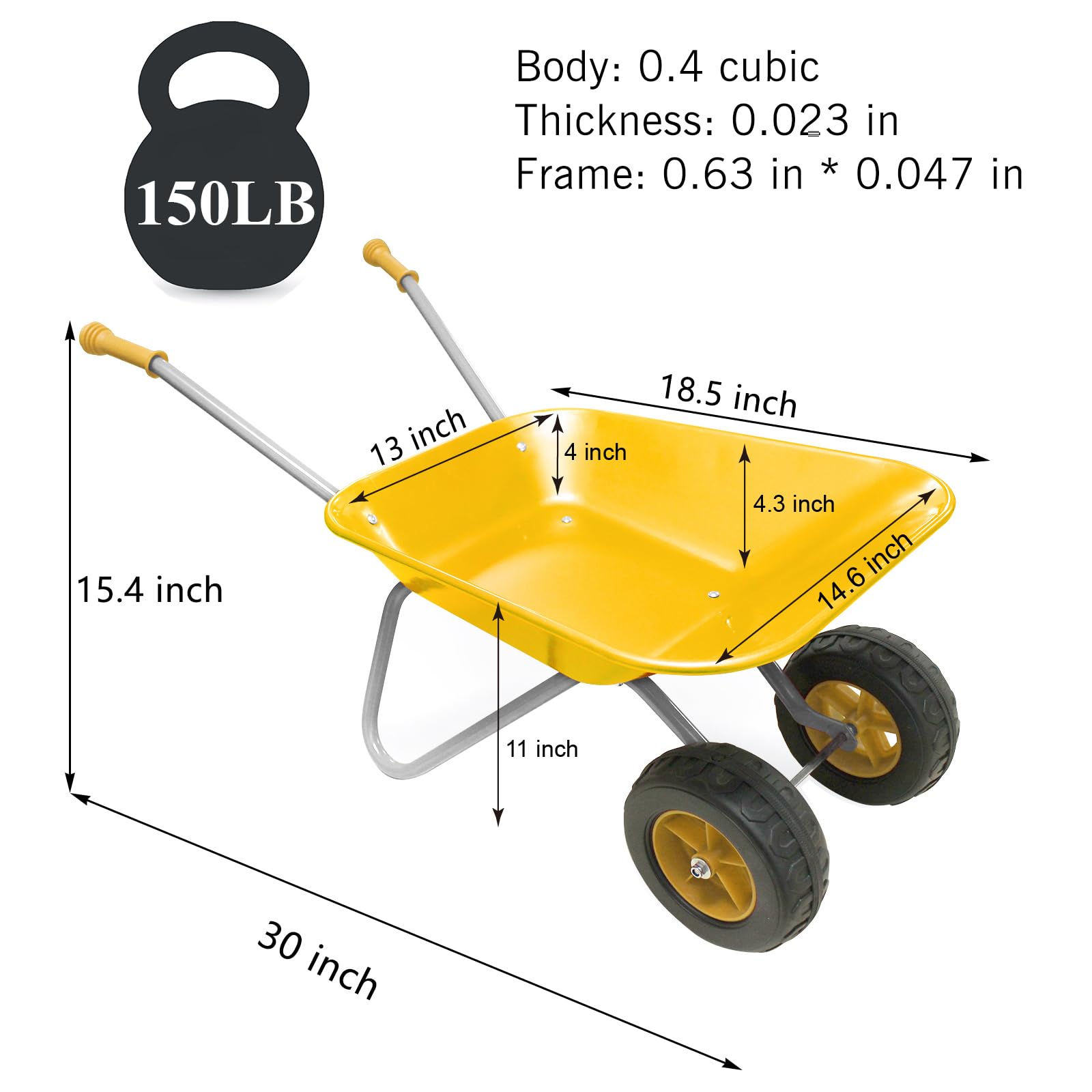 3T GROUP Kids Gardening Tool Set Wheelbarrow side view with wheels