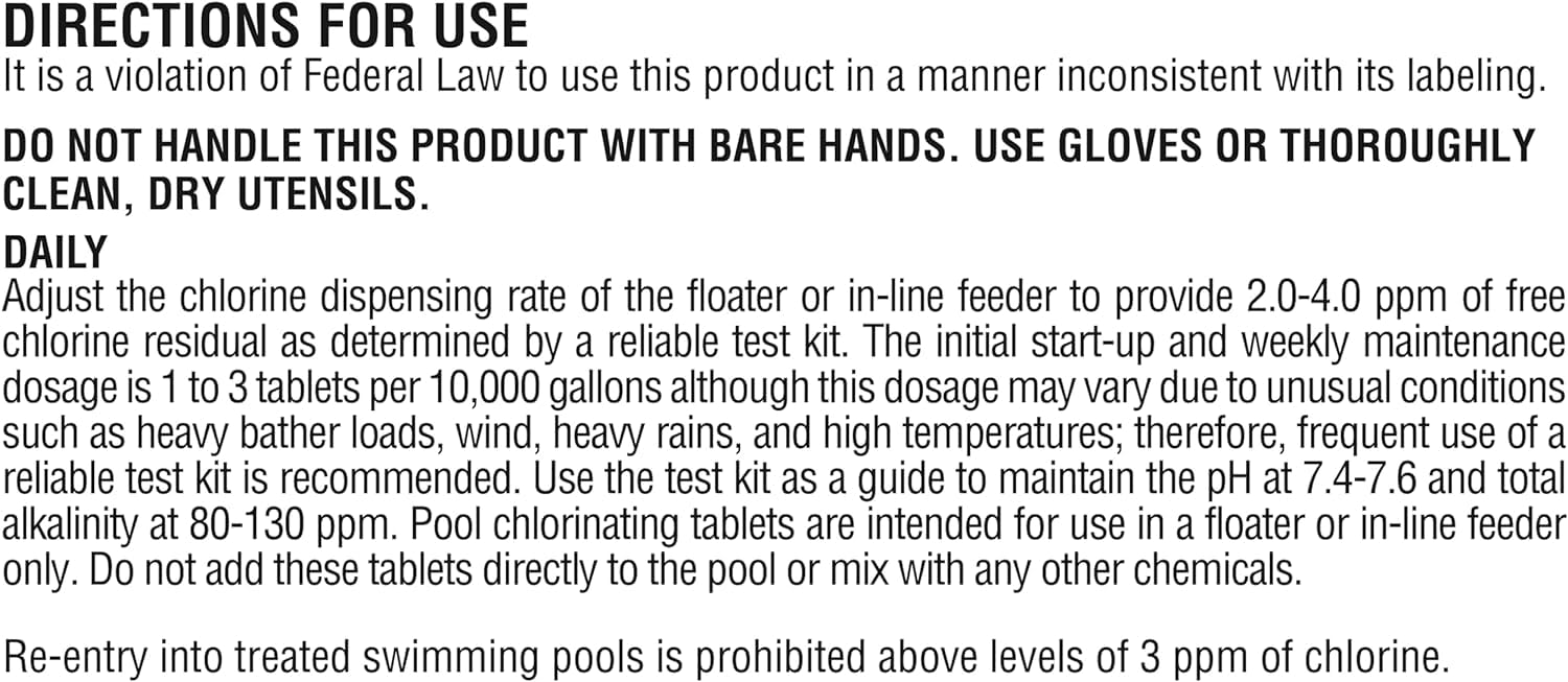 4-pound container of chlorine tablets with label details