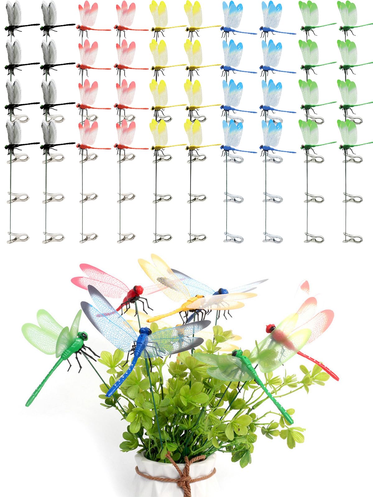 40 pcs of colourful dragonfly clips displayed together