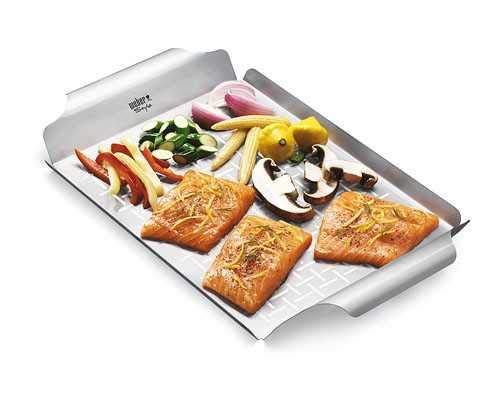 Weber Grill Pan shown with grilled vegetables