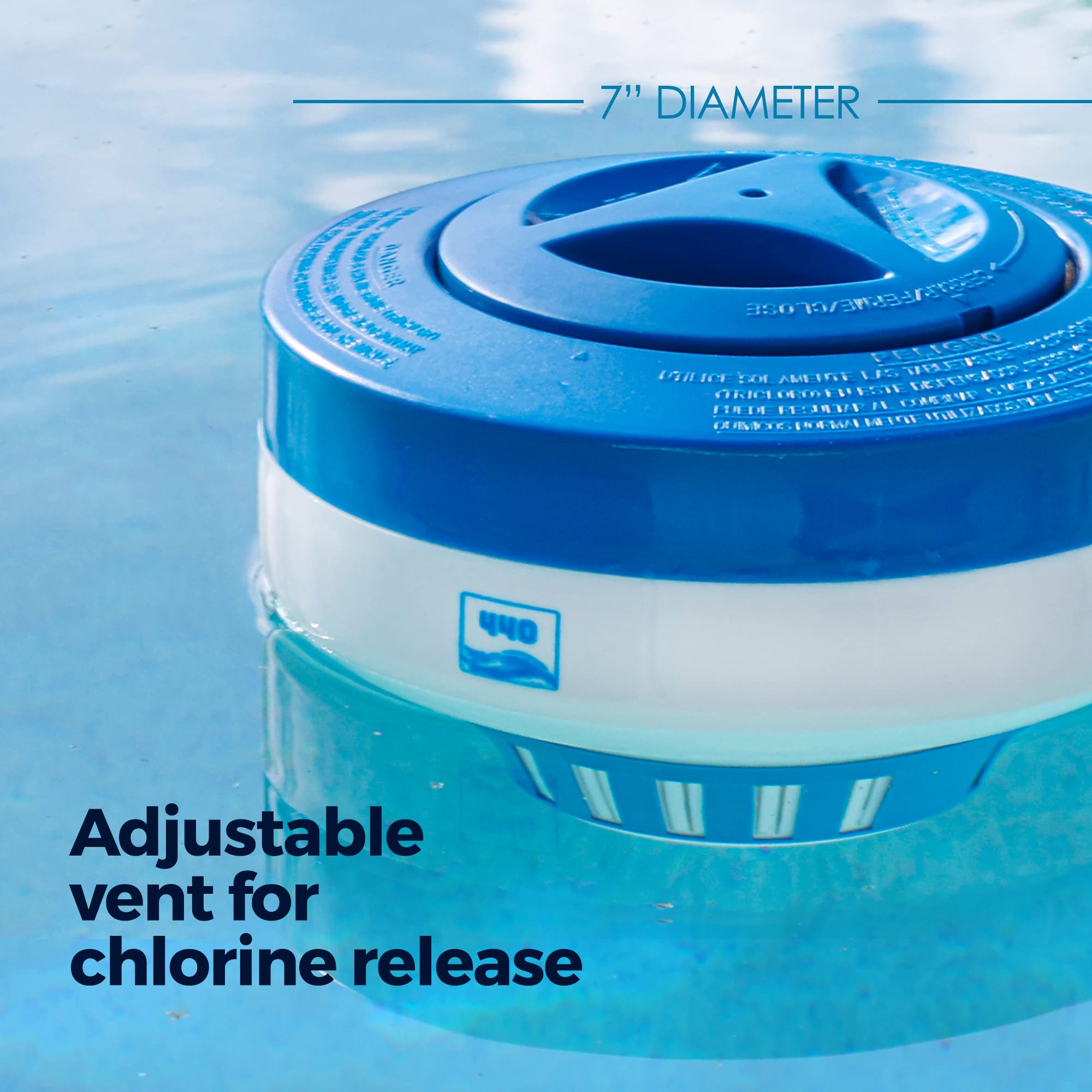 440 Pool Chlorine Floater Dispenser showing adjustable vents