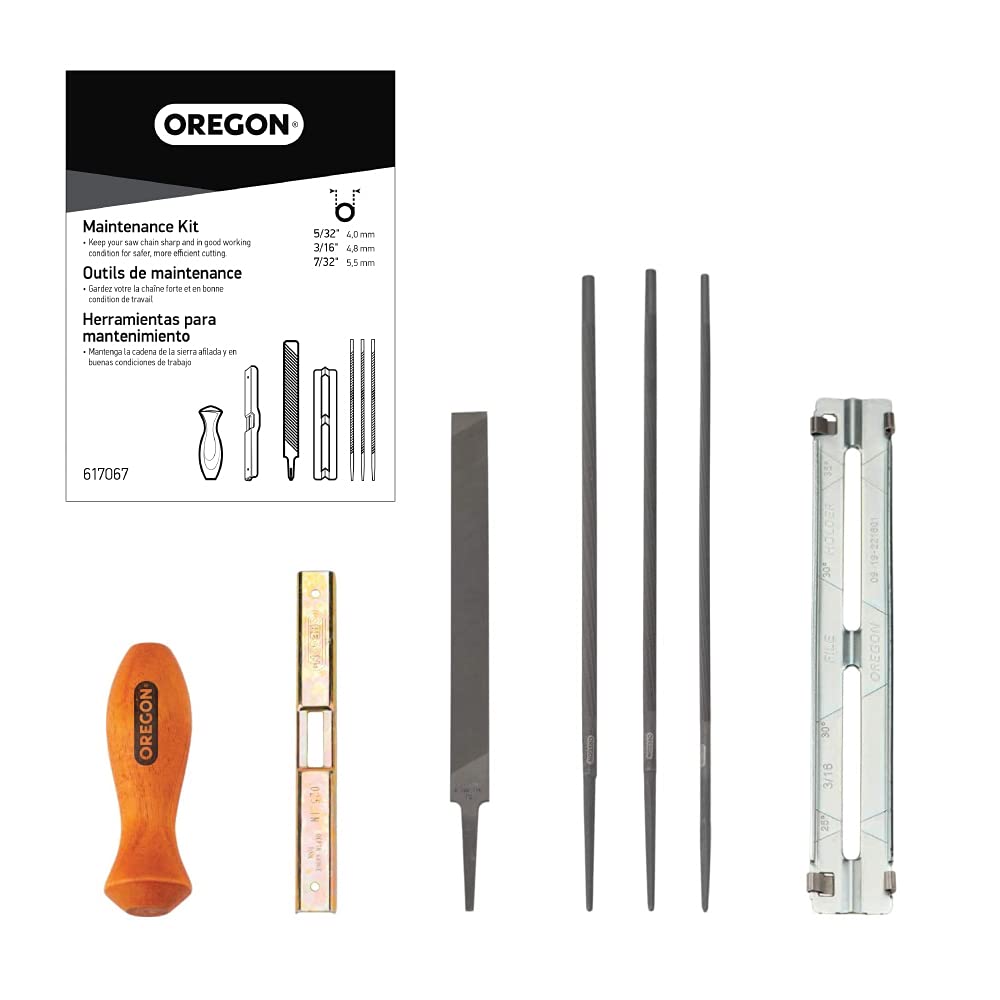 5/32 Inch round saw chain file included in Oregon sharpening kit