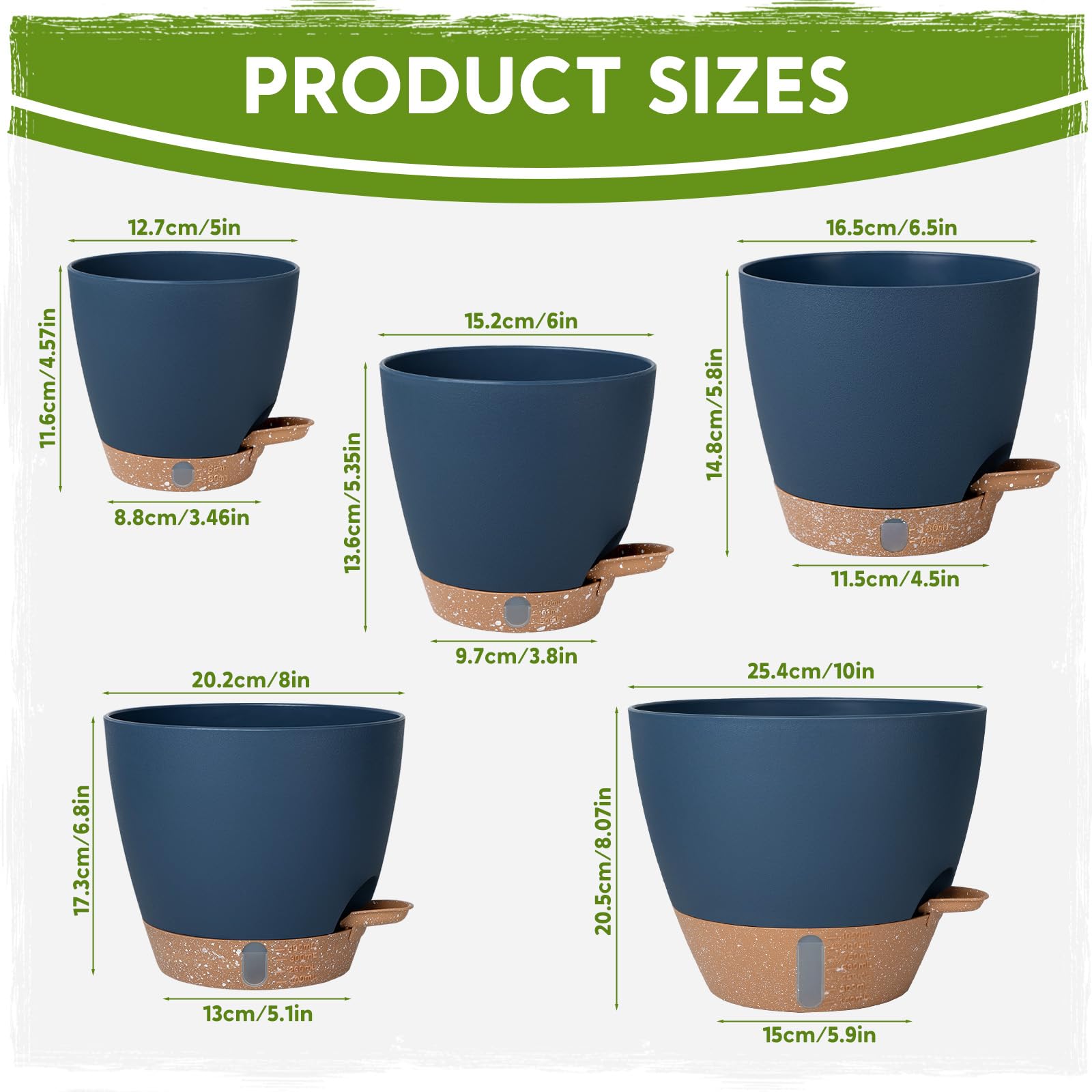 5-inch Goproauto self-watering pot with drainage holes