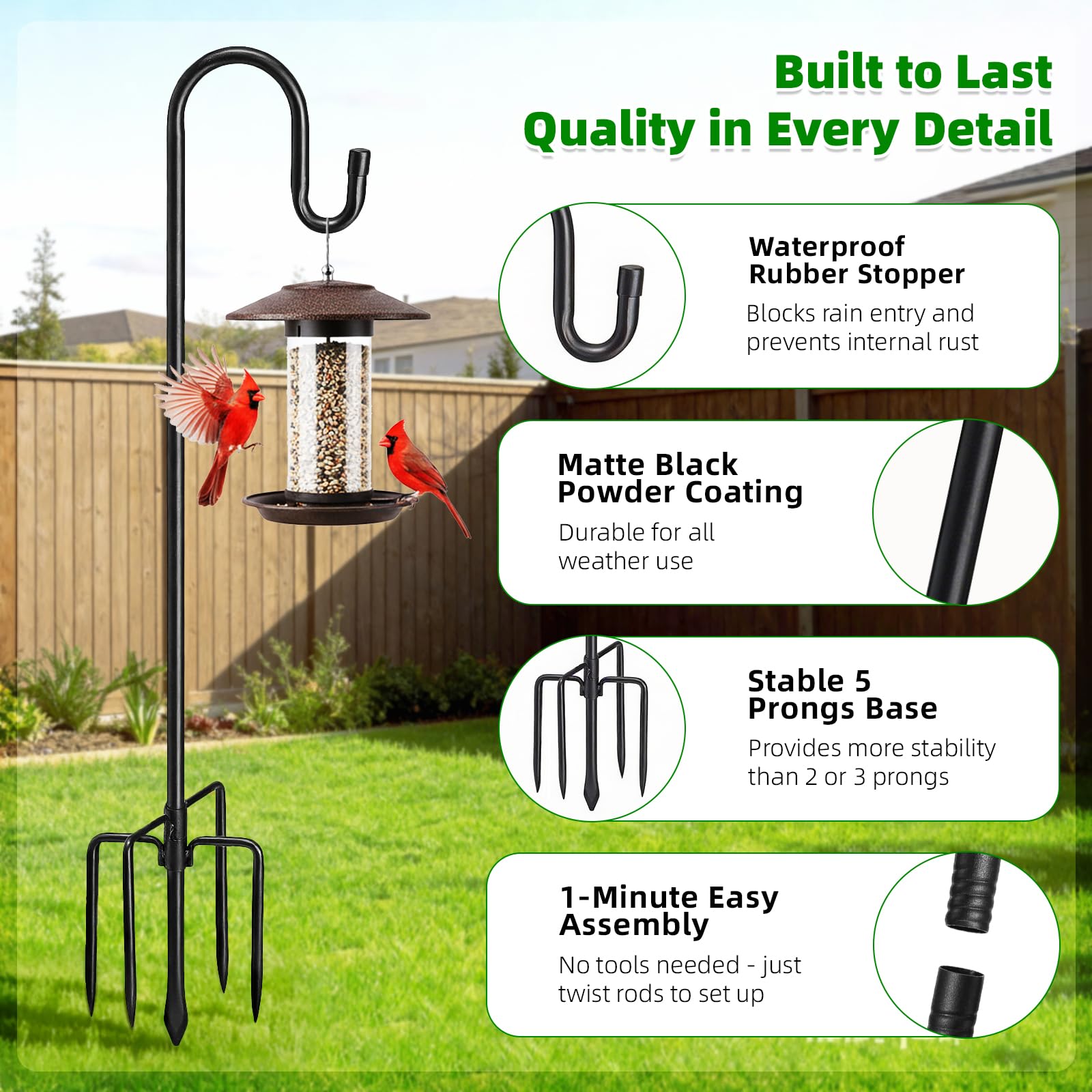 5-prong base of COCONUT shepherd's hook in garden soil