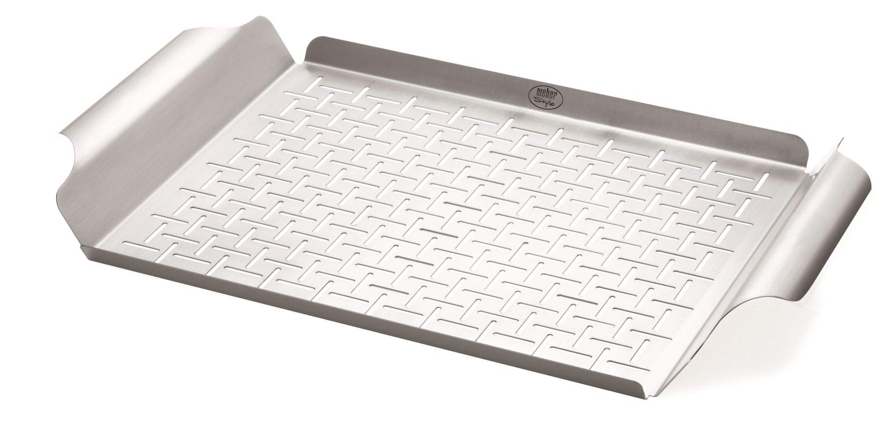 Weber Grill Pan front view, stainless steel, 11.8"W