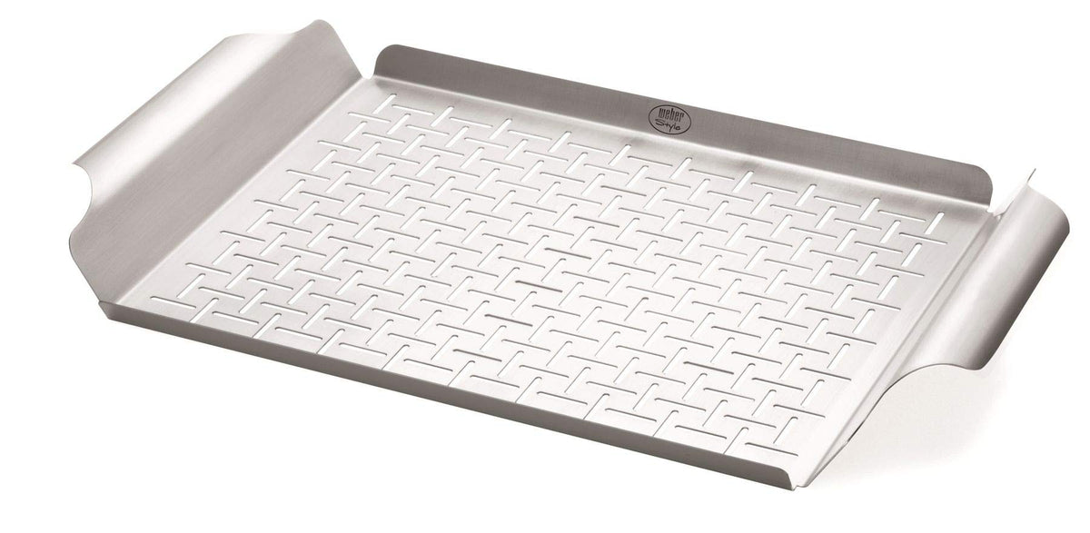 Weber Grill Pan front view, stainless steel, 11.8"W