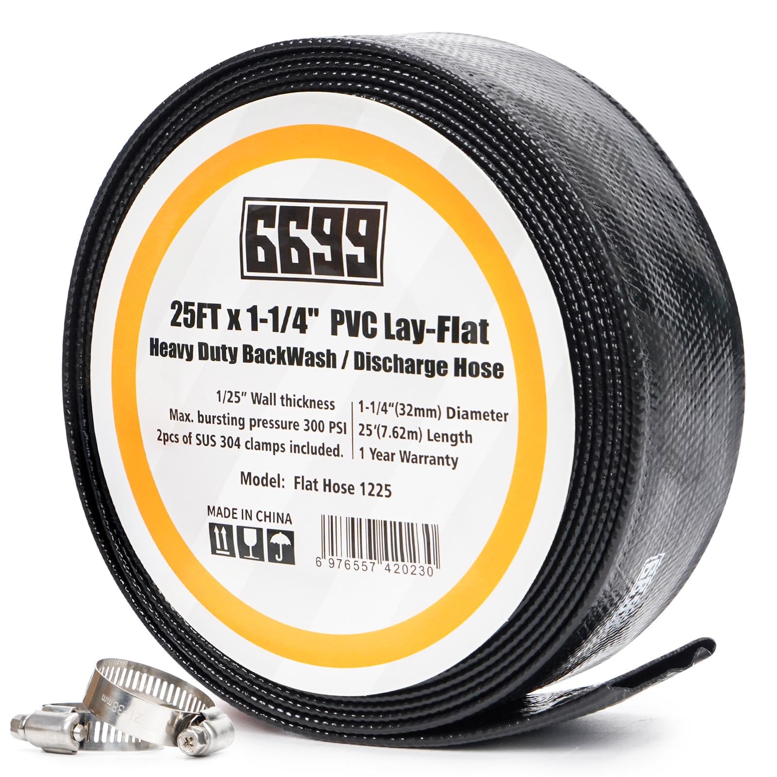 6699 25FT Sump Pump Discharge Hose black model front view