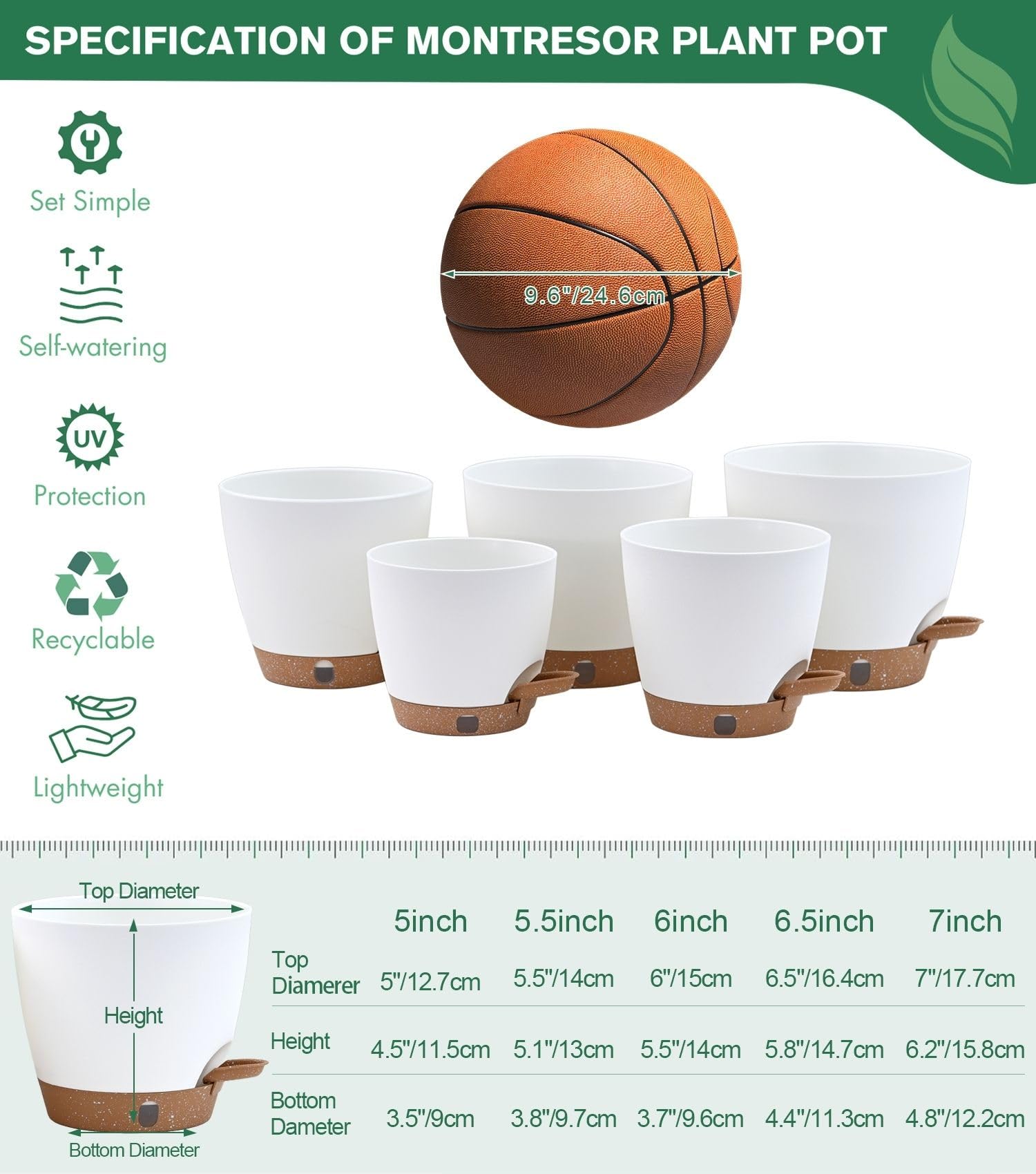 7-inch Montresor self watering pot showing drainage holes