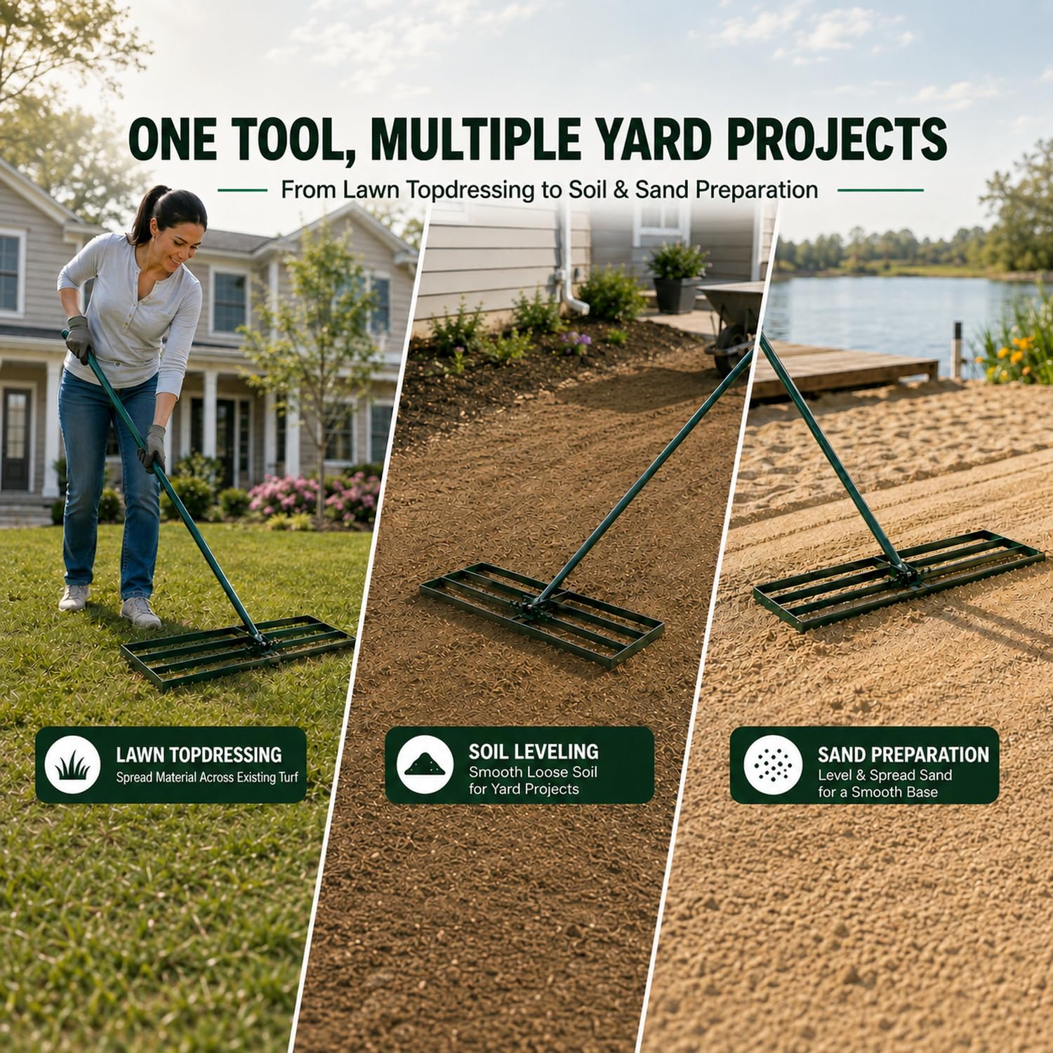 70 inch adjustable handle of KXGBARN Lawn Leveling Rake