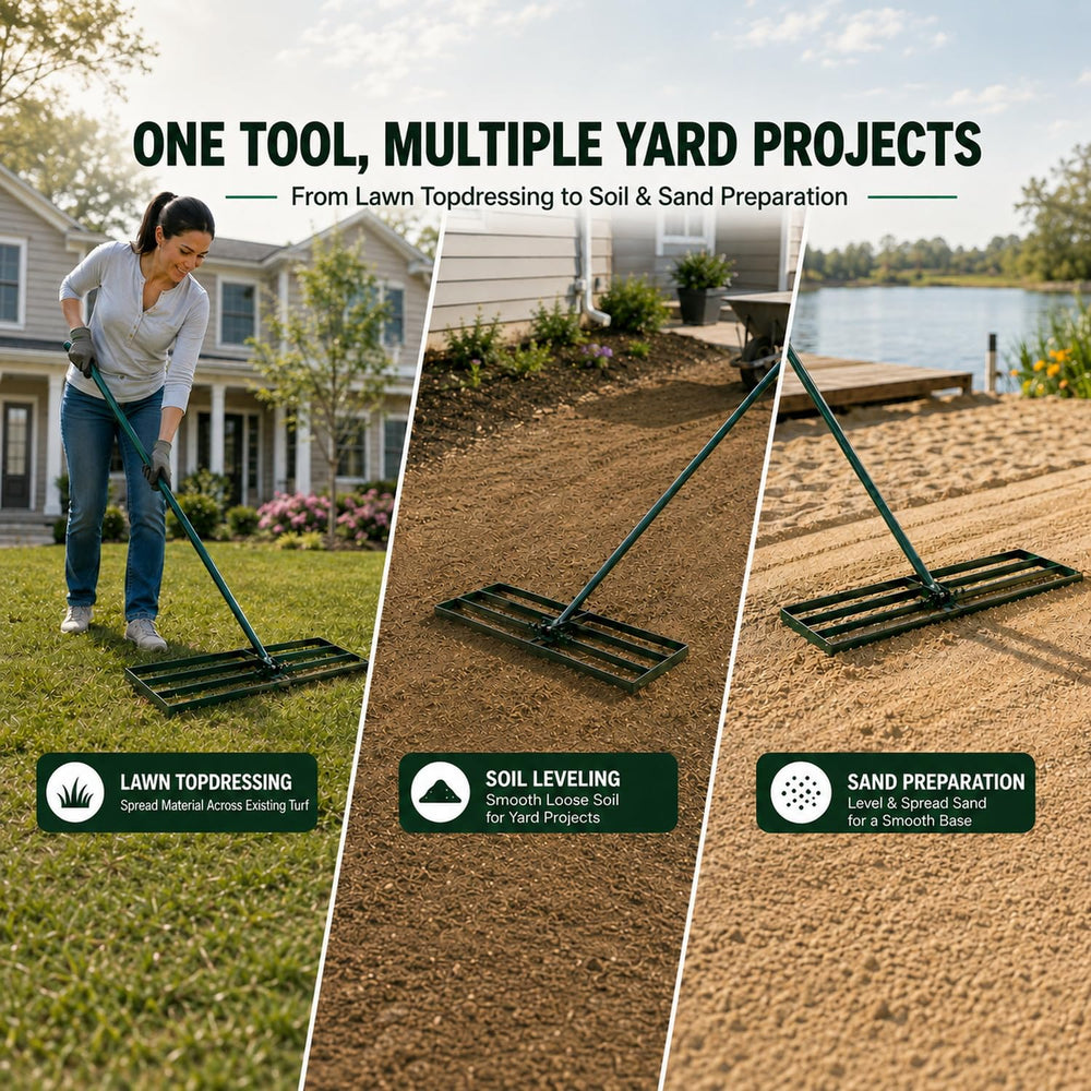 70 inch adjustable handle of KXGBARN Lawn Leveling Rake
