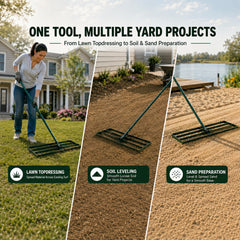 70 inch adjustable handle of KXGBARN Lawn Leveling Rake