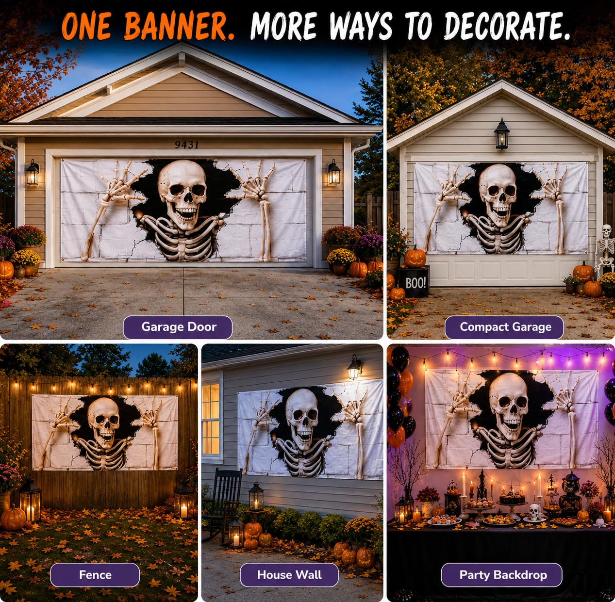 8 copper grommets on the Halloween garage banner