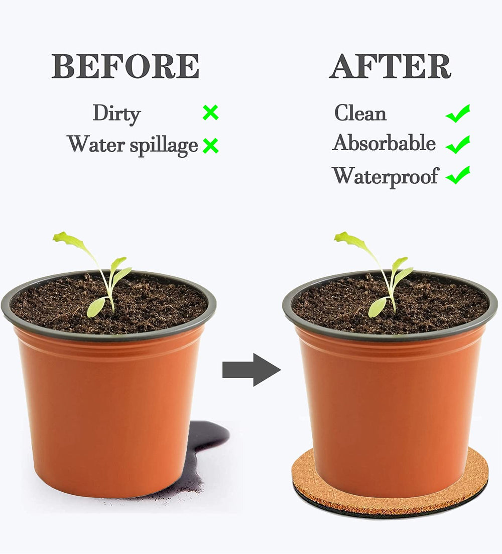 8-inch cork plant coaster with waterproof bottom