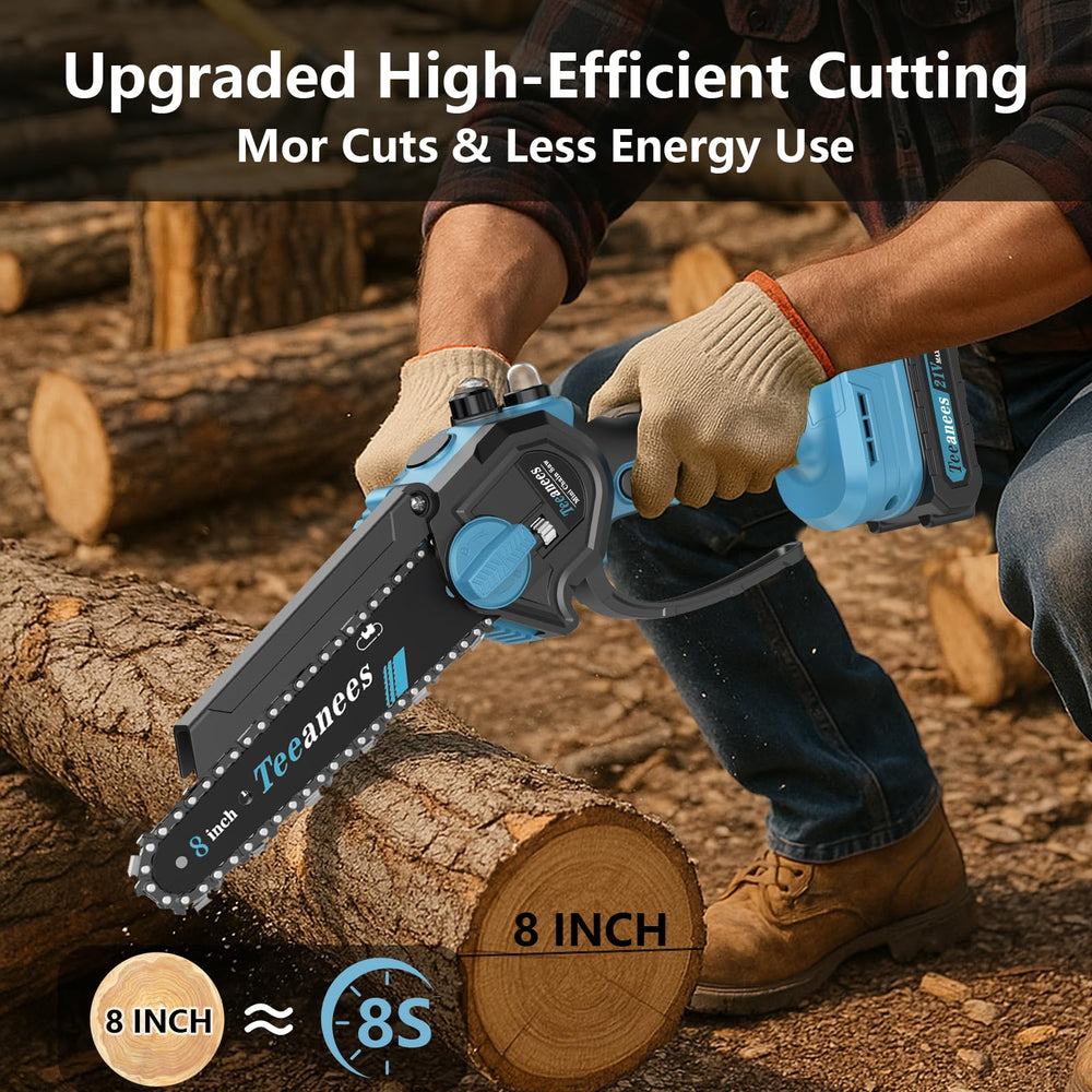 8-inch guide bar attached to TEEANEES Mini Chainsaw