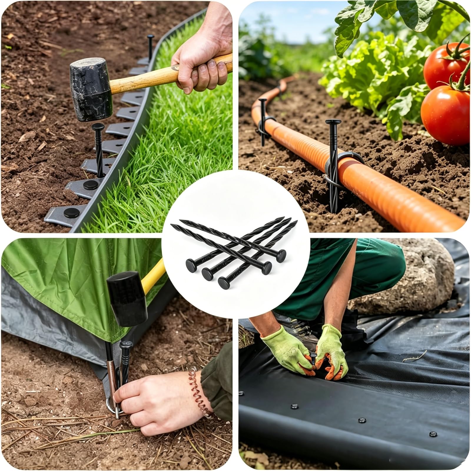 8-inch spiral plastic garden anchoring spike close-up