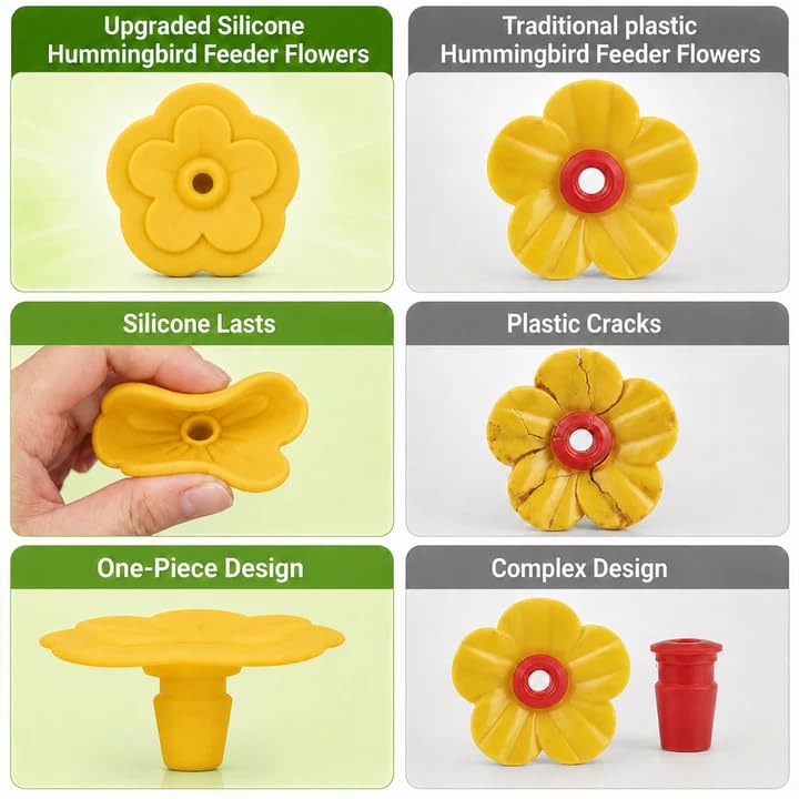 8 pack of yellow silicone flowers for hummingbird feeders
