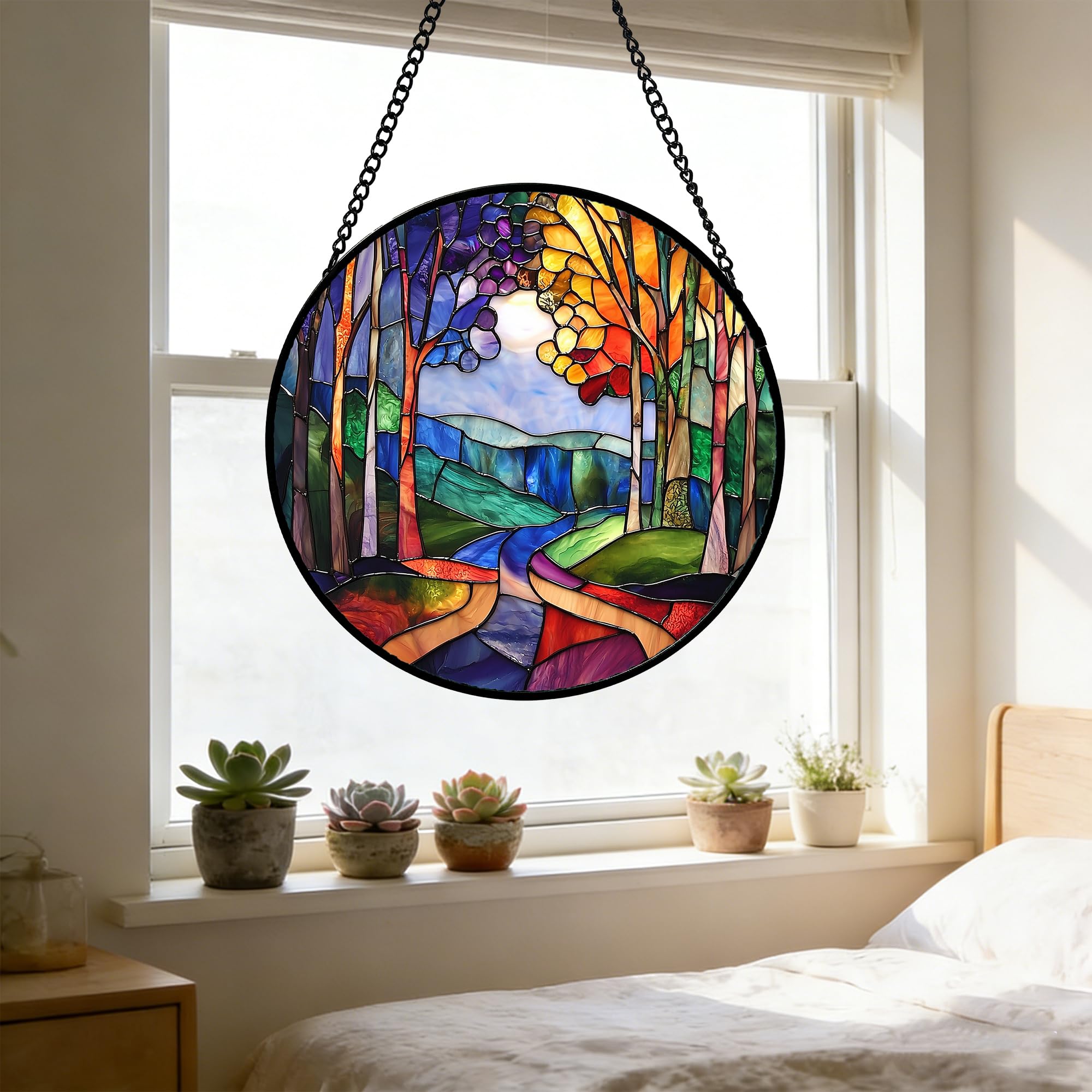 DASTOLL stained glass with vibrant colours under sunlight