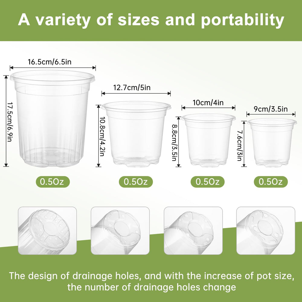 9 pcs of 4 inch clear plastic plant pots with drainage holes